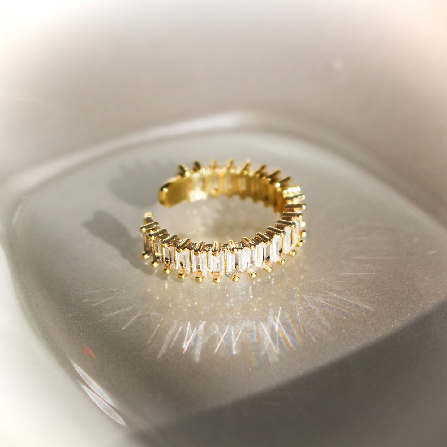 JAZLYNN - Adjustable Gold Baguette Ring| Zircon Band Ring