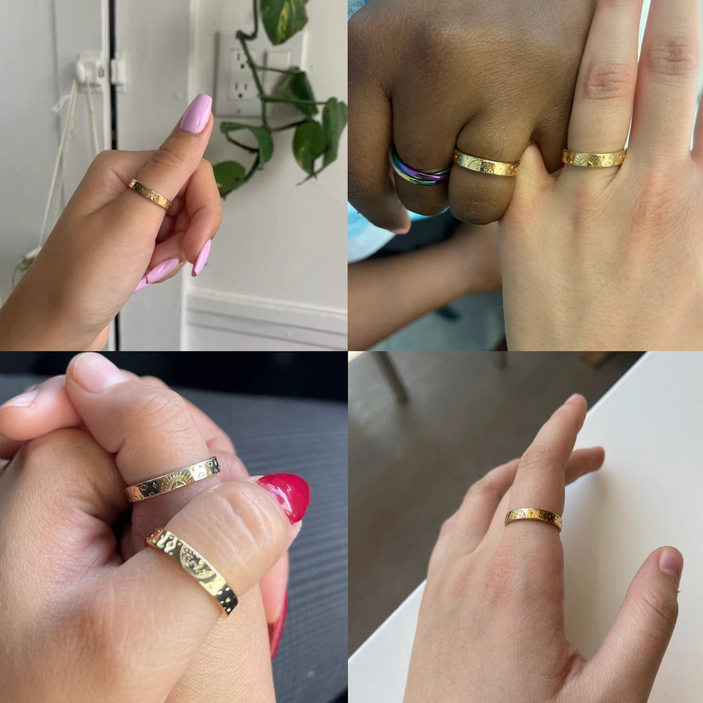 Sun Moon Star Couple Ring β Set of 2 band rings copper gold or silver β Engraved sun moon stars