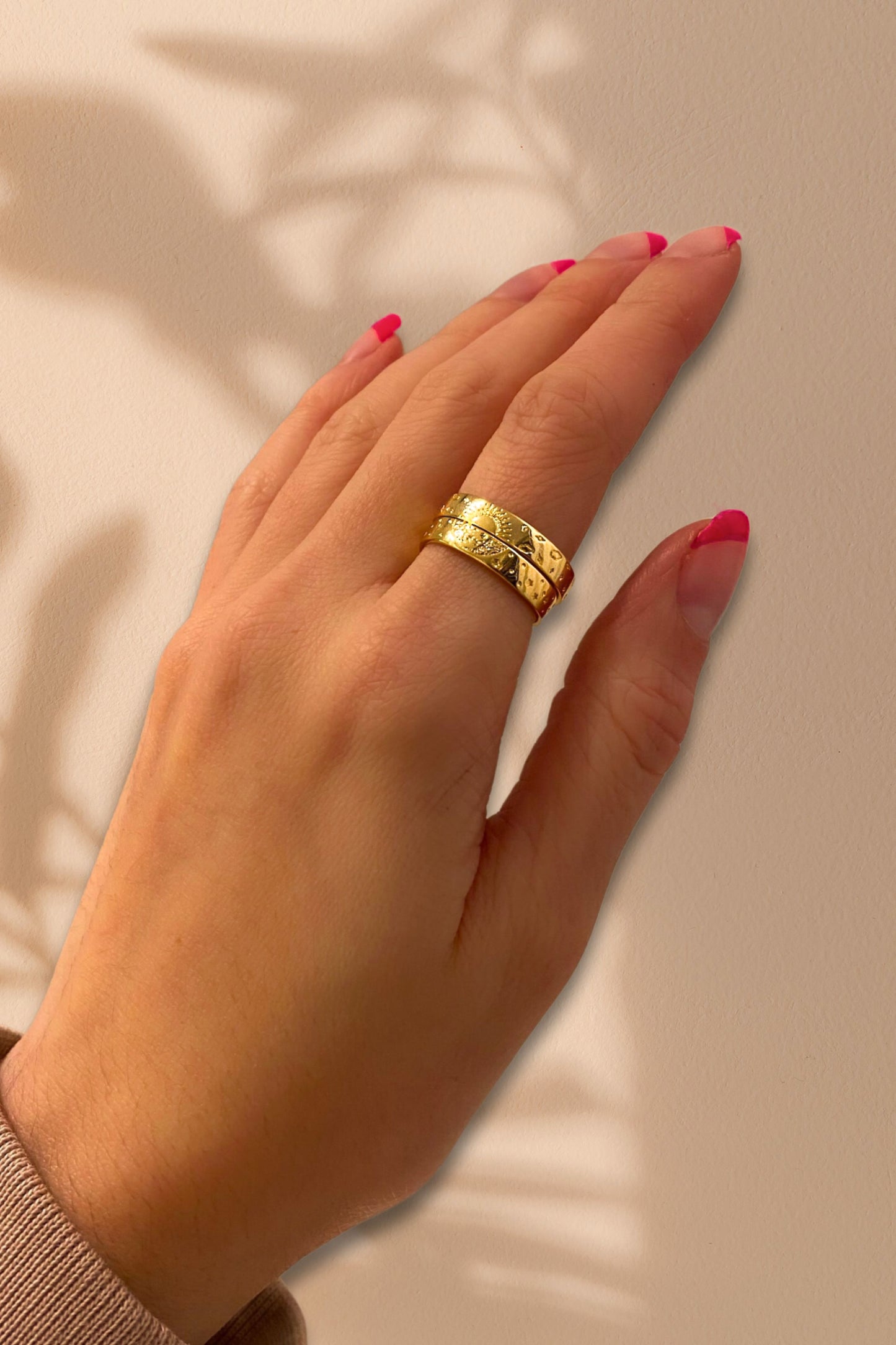 Sun Moon Star Couple Ring β Set of 2 band rings copper gold or silver β Engraved sun moon stars