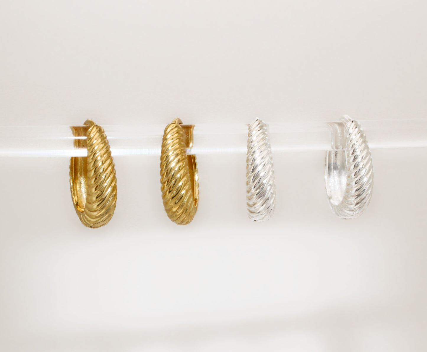 SELENA - Minimal Twisted Hoops in 925 Sterling Silver Filled ∙ 18k Gold Daily Wear Earrings ∙ Croissant Hoop