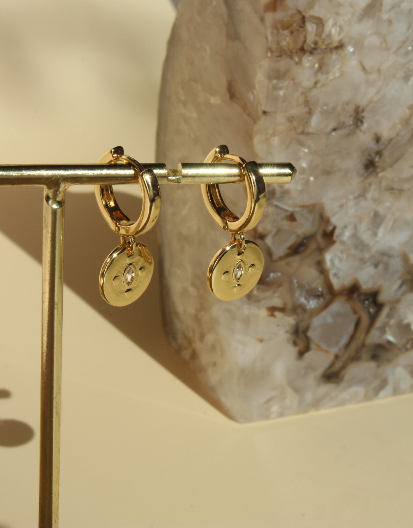 OELLA Gold Hoops Earrings ∙ Minimalist Evil Eye Charm Drop Earrings