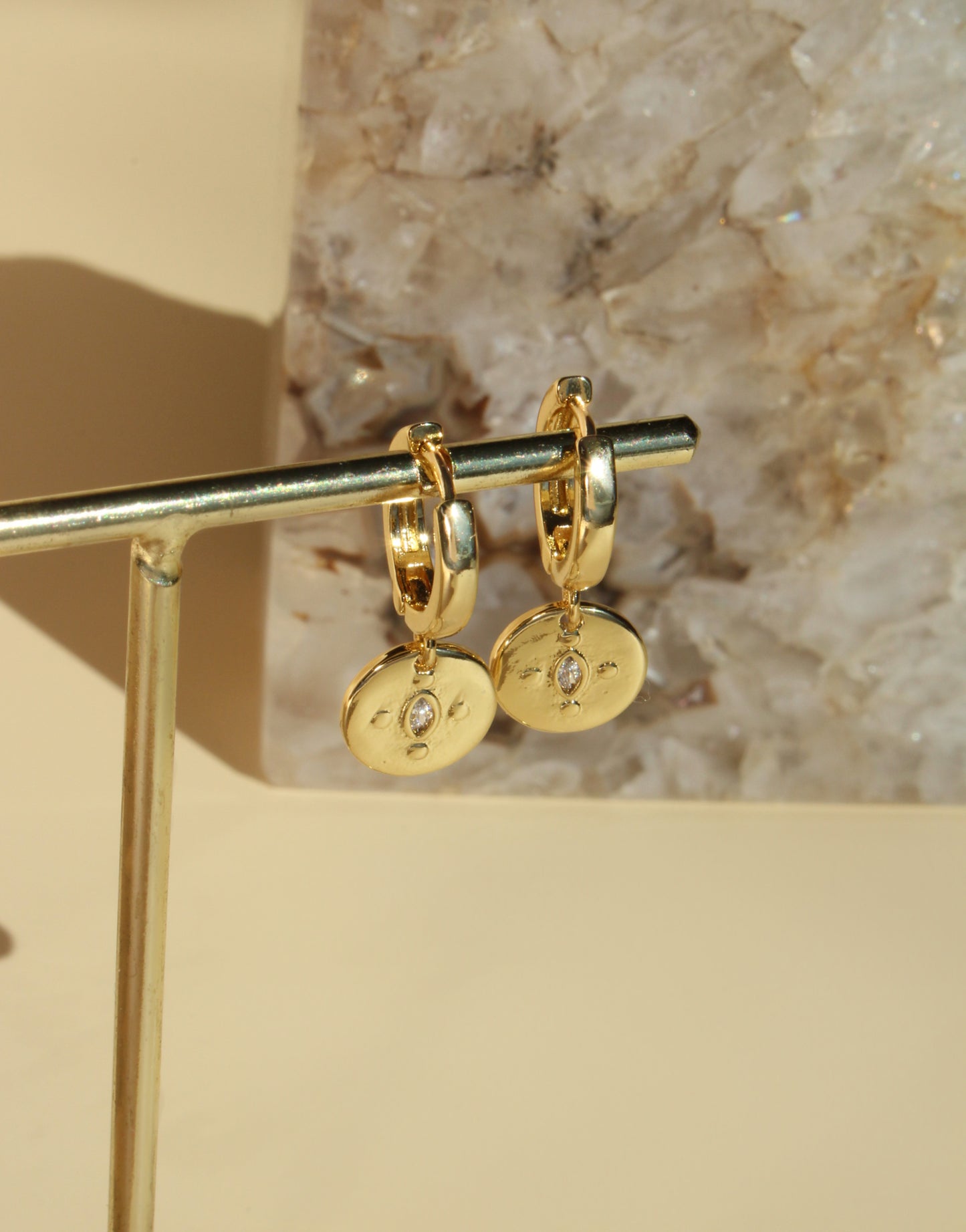 OELLA Gold Hoops Earrings ∙ Minimalist Evil Eye Charm Drop Earrings
