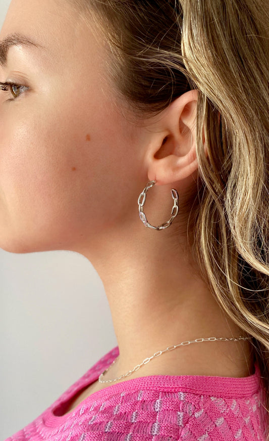 CAMILAH - Silver or 14K Gold Hoops Earrings ∙ Silver or Gold Circle Curb Chain Push Back ∙ Resistant Earrings ∙ Lightweight