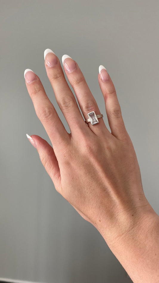 DARCY - 925 Sterling Silver or Gold Elegant Open Baguette Ring For Women