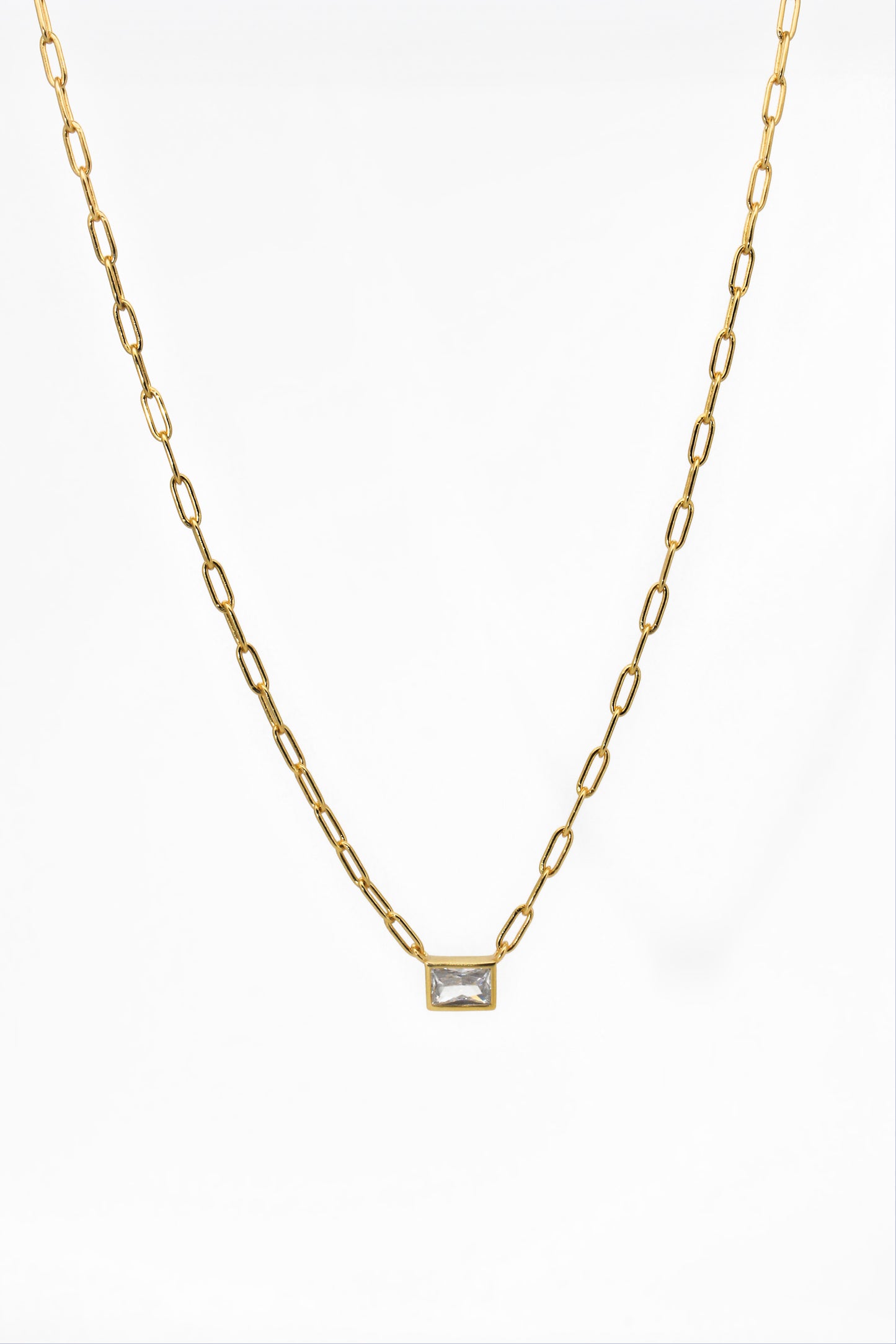Collier Zircon carré rectangulaire en argent sterling S925 | Chaîne de trombone