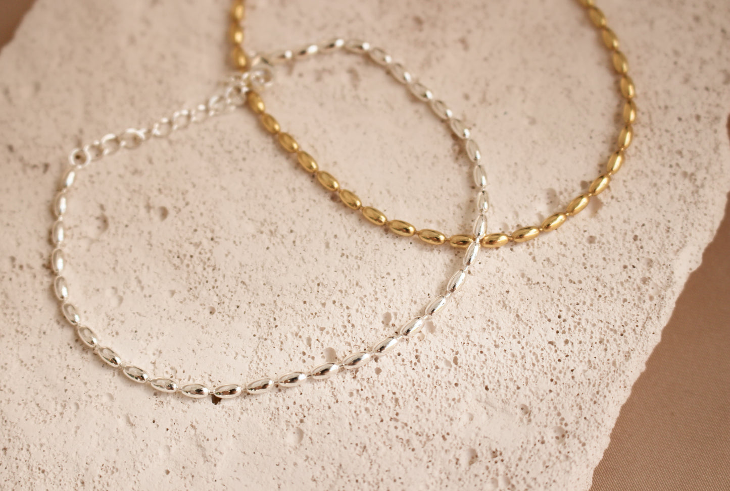 Bracelet en argent sterling 925 perlé de grains de riz | Bracelet perles argent ou or