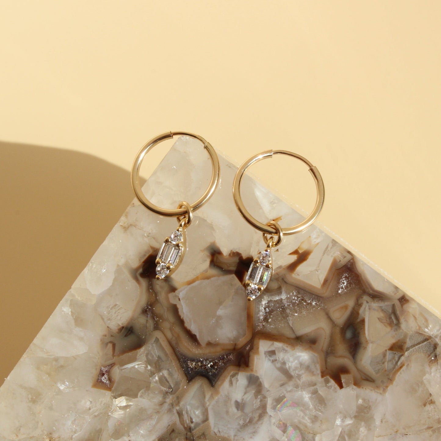 MARQUISE - Dainty 14K Gold Filled Baguette Huggies ∙ Tiny Charm Drop Earrings ∙ Infinite Hoop Gold Charm ∙ Prom Gift
