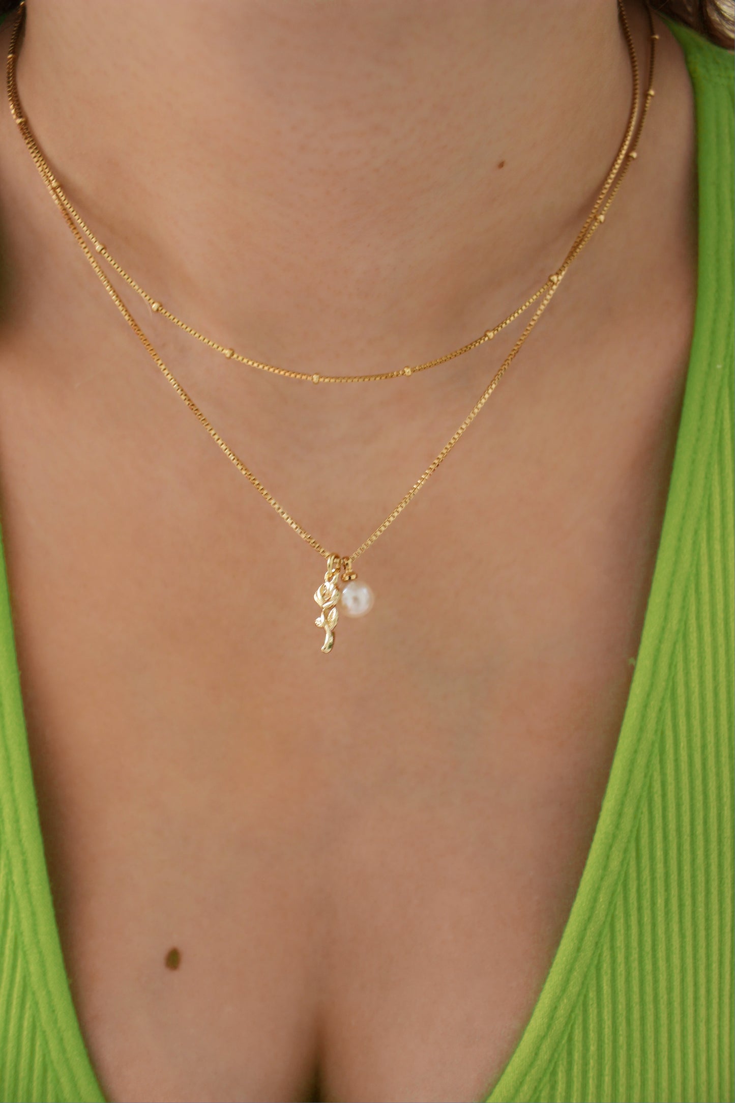 ROSE - Gold Filled Necklace With A Rose & Pearl Charm ∙ Victorian Love Couple Necklace Gift ∙ Rose Flower Charm