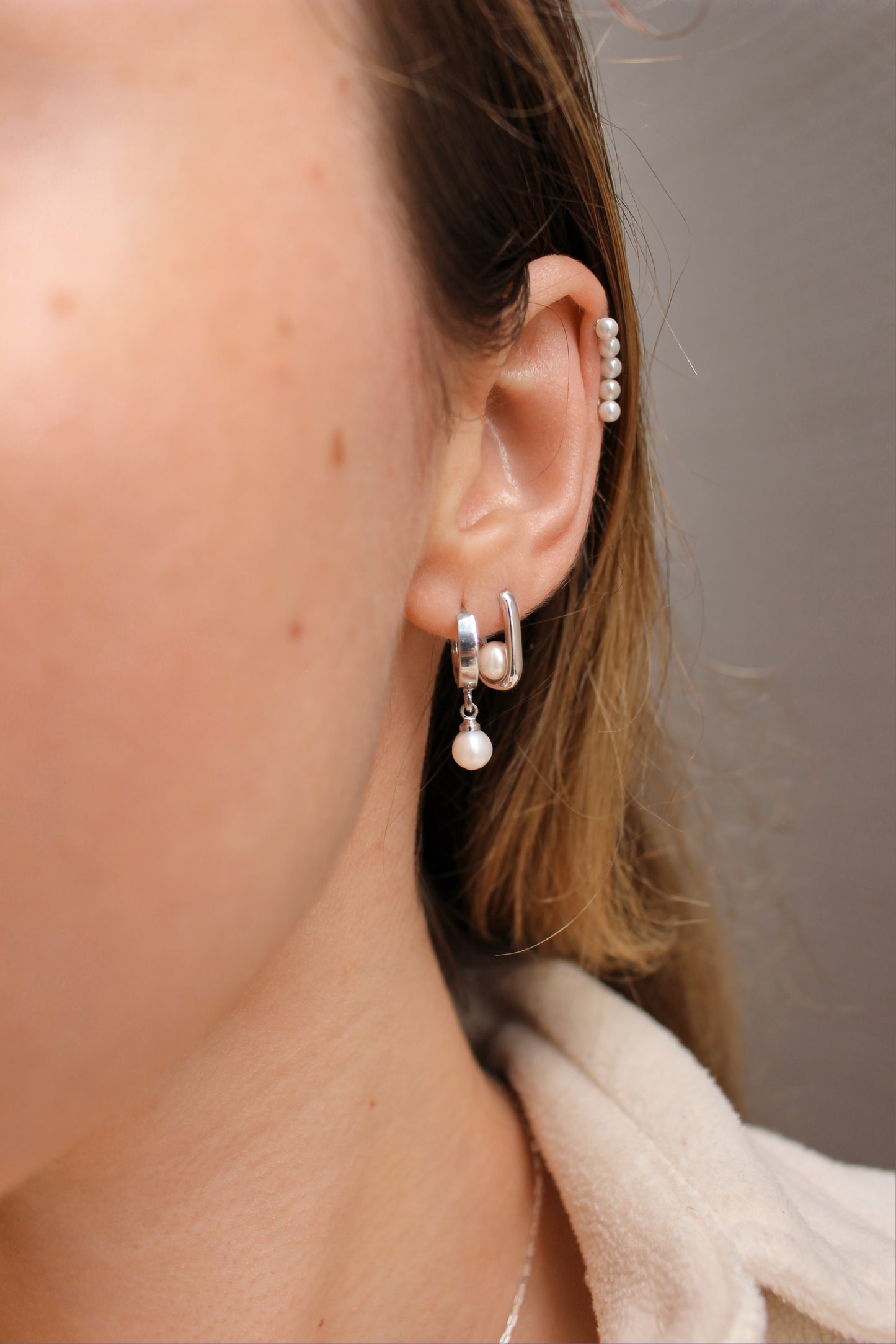 925 Sterling Silver Line Pearl Ear clip Without Piercing For Her