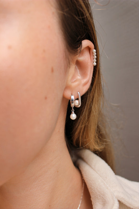 COCO - 925 Sterling Silver Pearl Drop Hoop Earrings