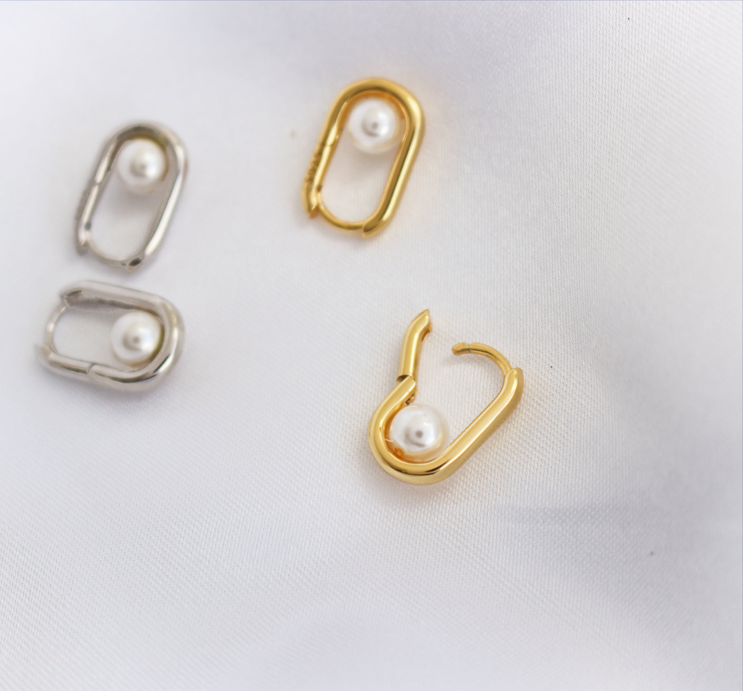 COCO - 925 Sterling Silver Pearl Drop Hoop Earrings