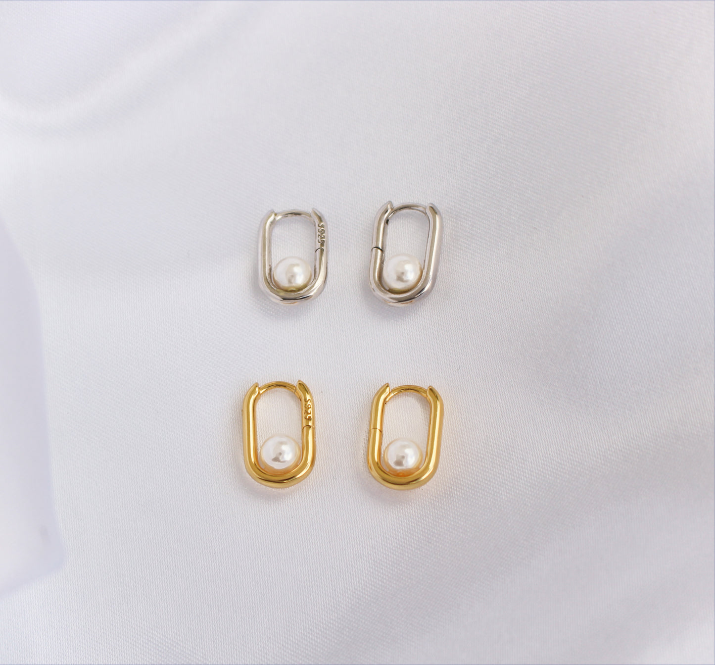 COCO - 925 Sterling Silver Pearl Drop Hoop Earrings