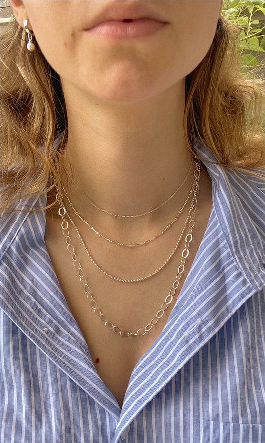 925 Sterling Silver Necklace 9 styles ∙ Dainty Minimalist Chains ∙ Choker Necklace ∙ Snake Box Cable Figure Rope Ball Beaded Paperclip