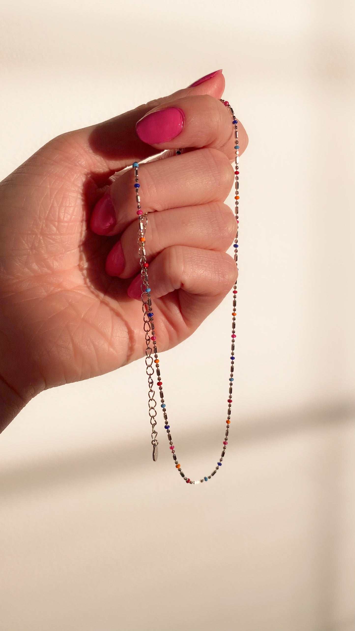 Colorful Rainbow Dainty Beaded Necklace In 925 Sterling Silver