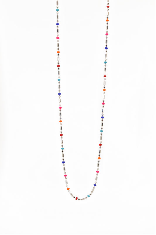 Colorful Rainbow Dainty Beaded Necklace In 925 Sterling Silver