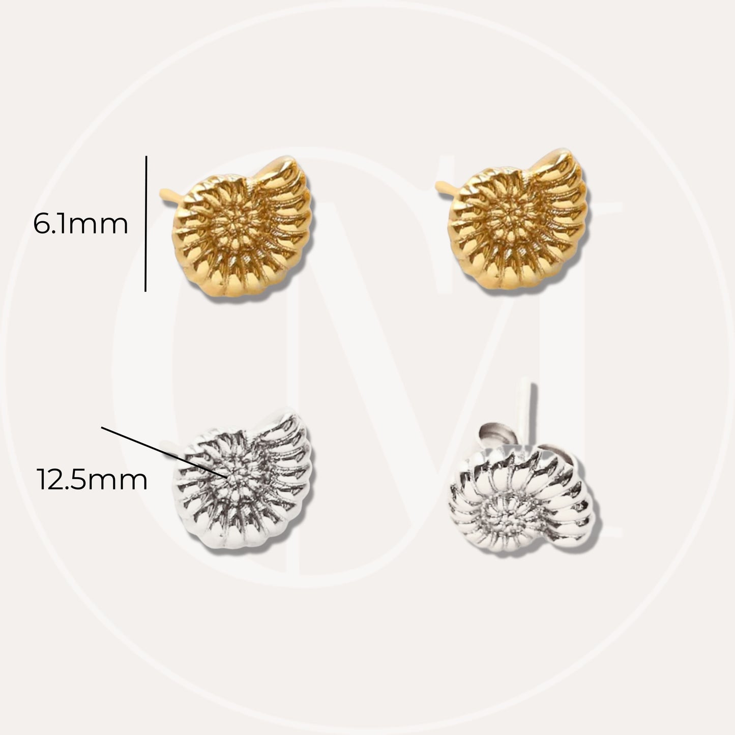 18k Gold Vermeil Ammonite Shell Stud Earrings
