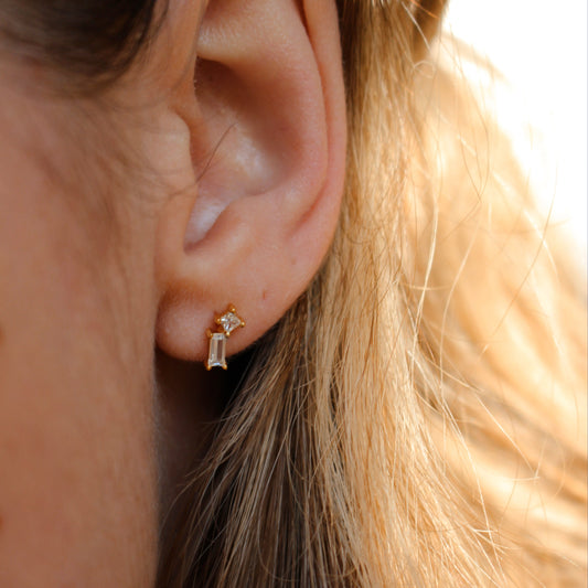 18k Gold Vermeil Multi Baguette Stud Earrings