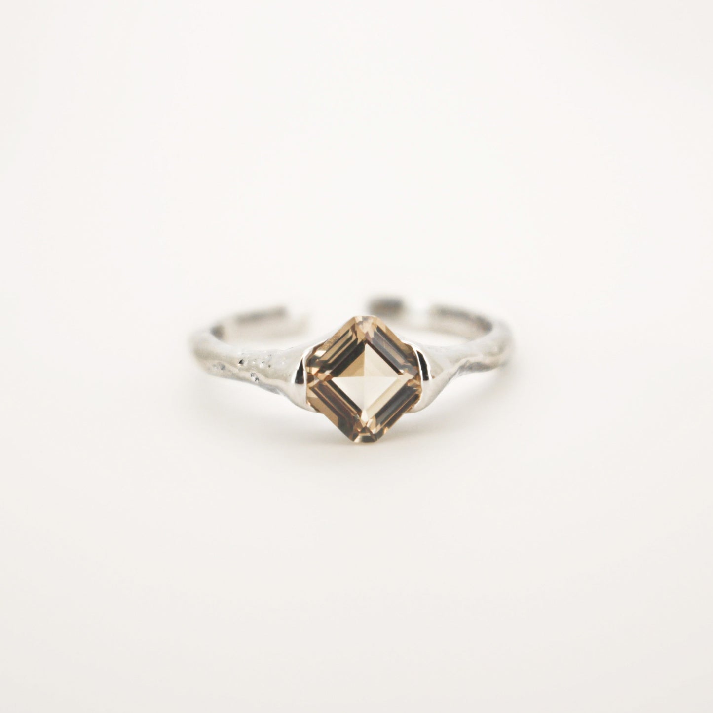 Authentic S925 Sterling Silver Ring ∙ Smoky Quartz Brown Zirconia ∙ Princess Ring ∙ Adjustable Ring ∙ Diamond Ring ∙ Earth Element