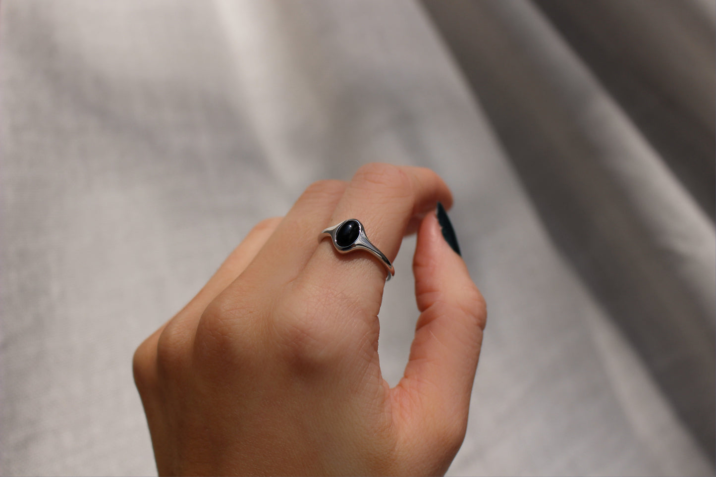 ONY - S925 Sterling Silver Ring ∙ Waterproof ∙ Black Agate