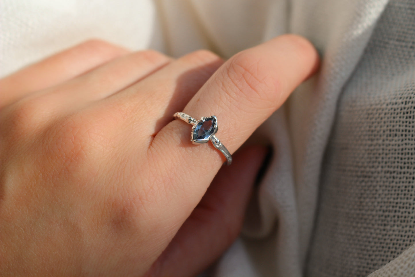 Authentic S925 Sterling Silver Ring ∙ Dark Blue Sapphire Zirconia ∙ Unique size ∙ Adjustable Ring ∙ Marquise Ring ∙ Engagement Ring