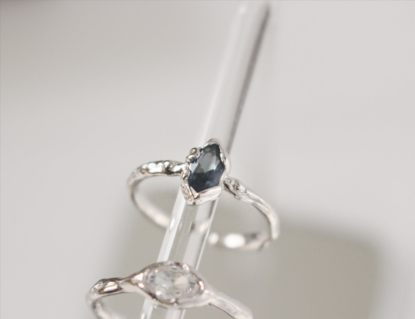 Authentic S925 Sterling Silver Ring ∙ Dark Blue Sapphire Zirconia ∙ Unique size ∙ Adjustable Ring ∙ Marquise Ring ∙ Engagement Ring