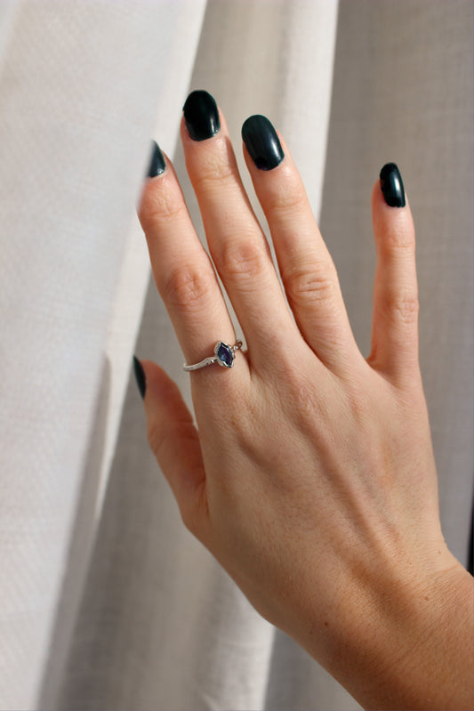 Authentic S925 Sterling Silver Ring ∙ Dark Blue Sapphire Zirconia ∙ Unique size ∙ Adjustable Ring ∙ Marquise Ring ∙ Engagement Ring