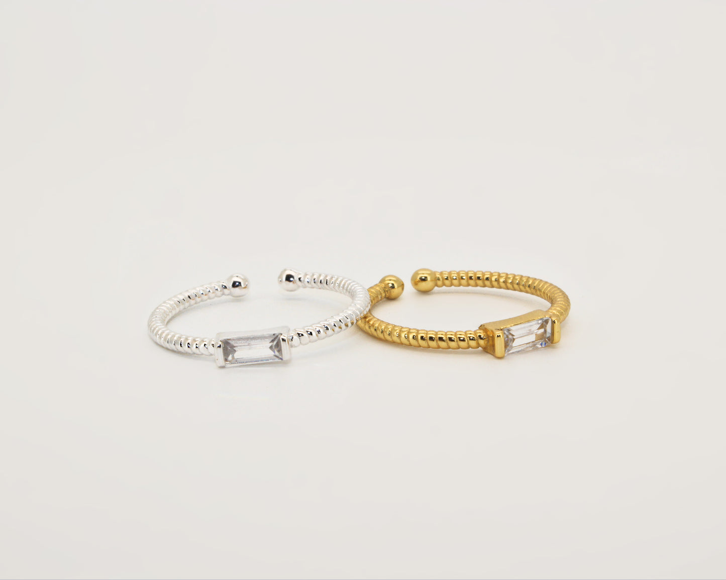 Dainty Baguette Ring in 925 Sterling Silver gold plated ∙ Fine Stackable rings ∙ 100% silver ∙ Sparkling Ring ∙ Thin Twisted Band Ring