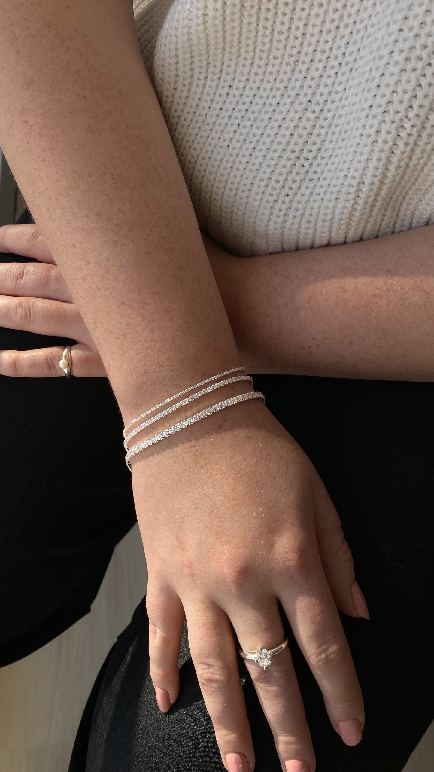 Sparkling Tennis Bracelet in 925 Sterling Silver 1mm 2mm 3mm