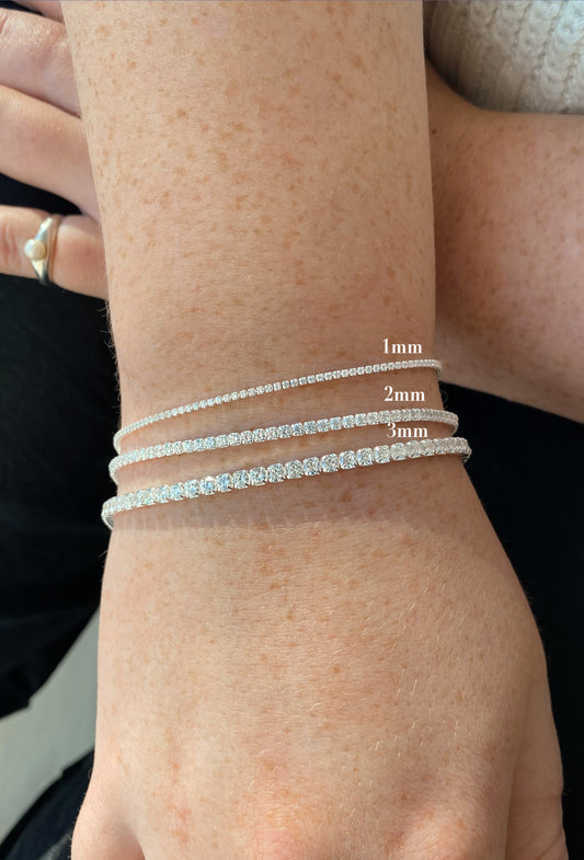 Sparkling Tennis Bracelet in 925 Sterling Silver 1mm 2mm 3mm