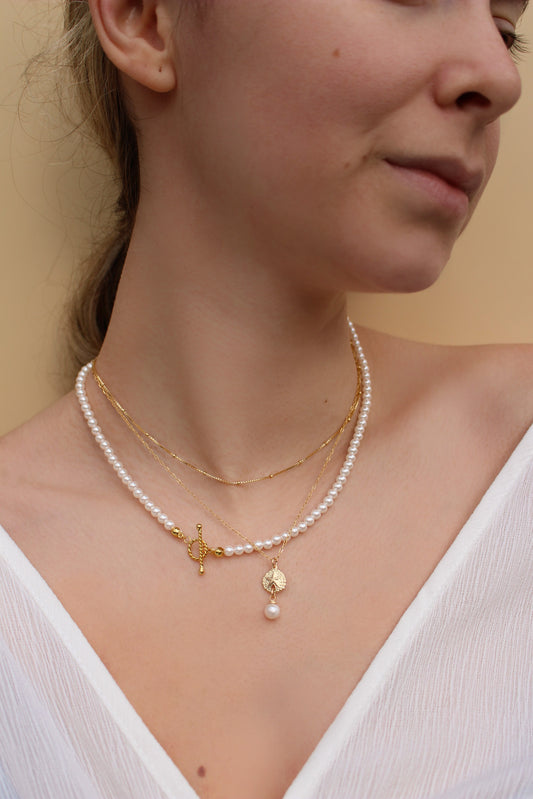 14k Gold Filled Sea Shell Pearl Drop Necklace ∙ Sand Dollar Charms