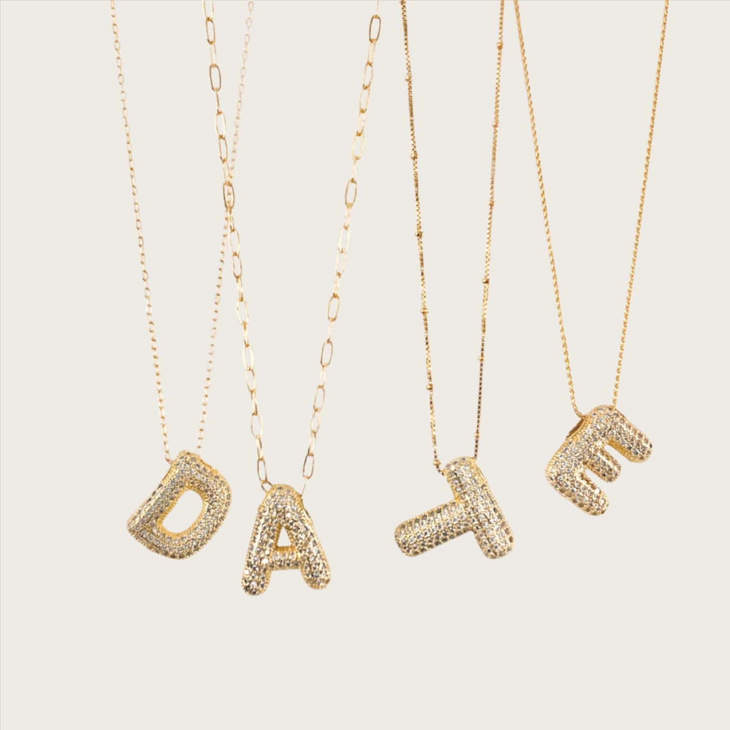 Chubby Balloon Initial Letter · 14K Gold Filled Chain Necklace · Initial Chunky Letter Pendant · Zircon letters · Gift for her · Besties
