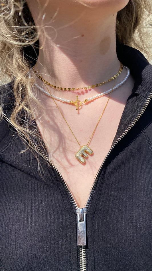Chubby Balloon Initial Letter · 14K Gold Filled Chain Necklace · Initial Chunky Letter Pendant · Zircon letters · Gift for her · Besties