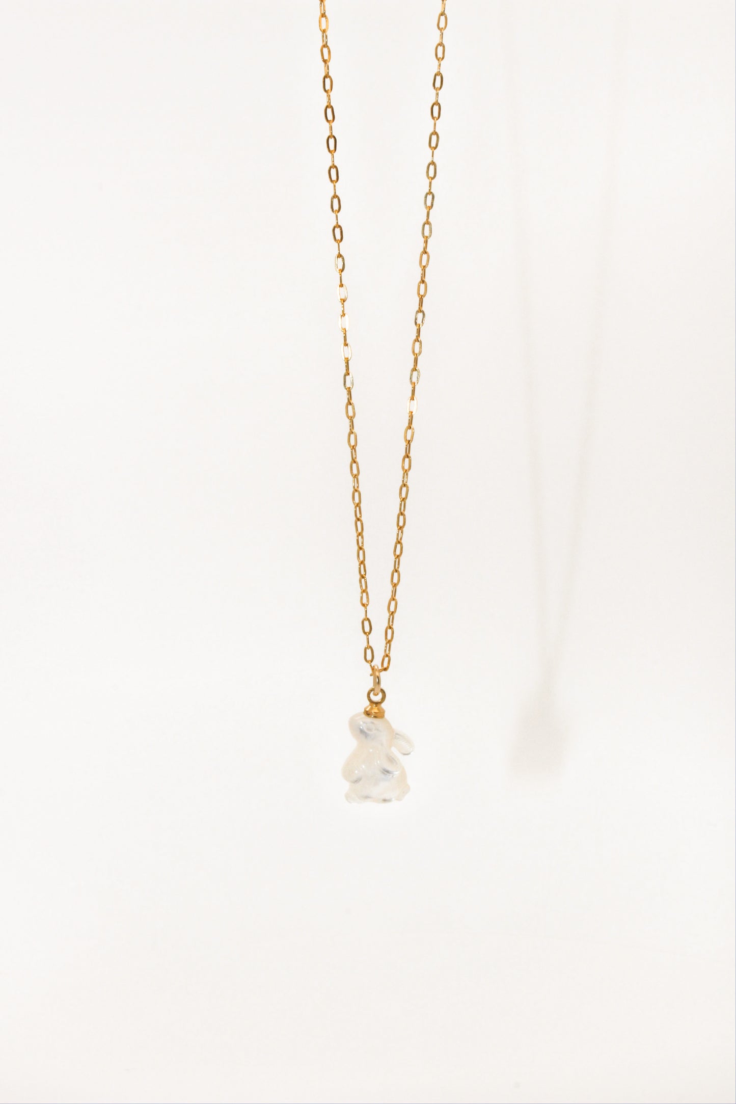 White Shell Rabbit Necklace With 14K Gold Filled Chain · Moon Bunny Pendant · Mother of Pearl Shell Rabbit Pendant