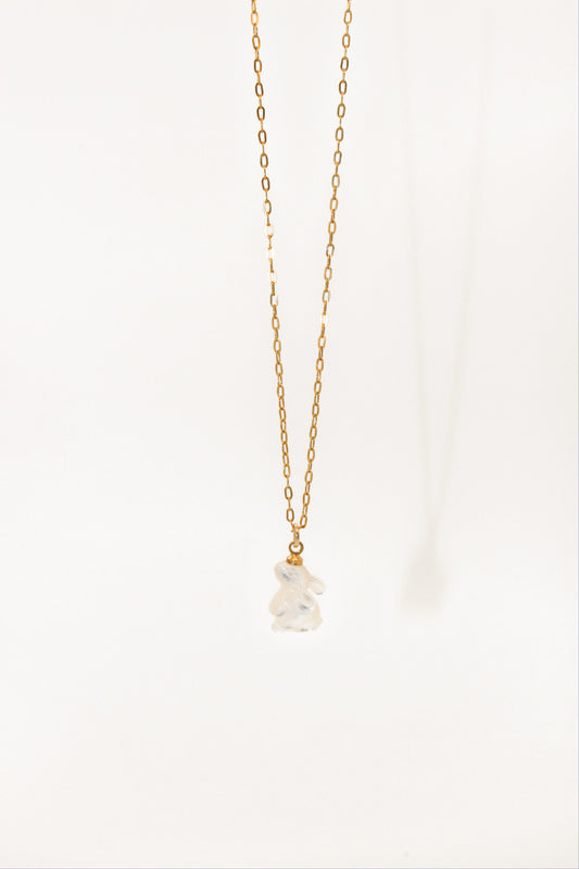 White Shell Rabbit Necklace With 14K Gold Filled Chain · Moon Bunny Pendant · Mother of Pearl Shell Rabbit Pendant