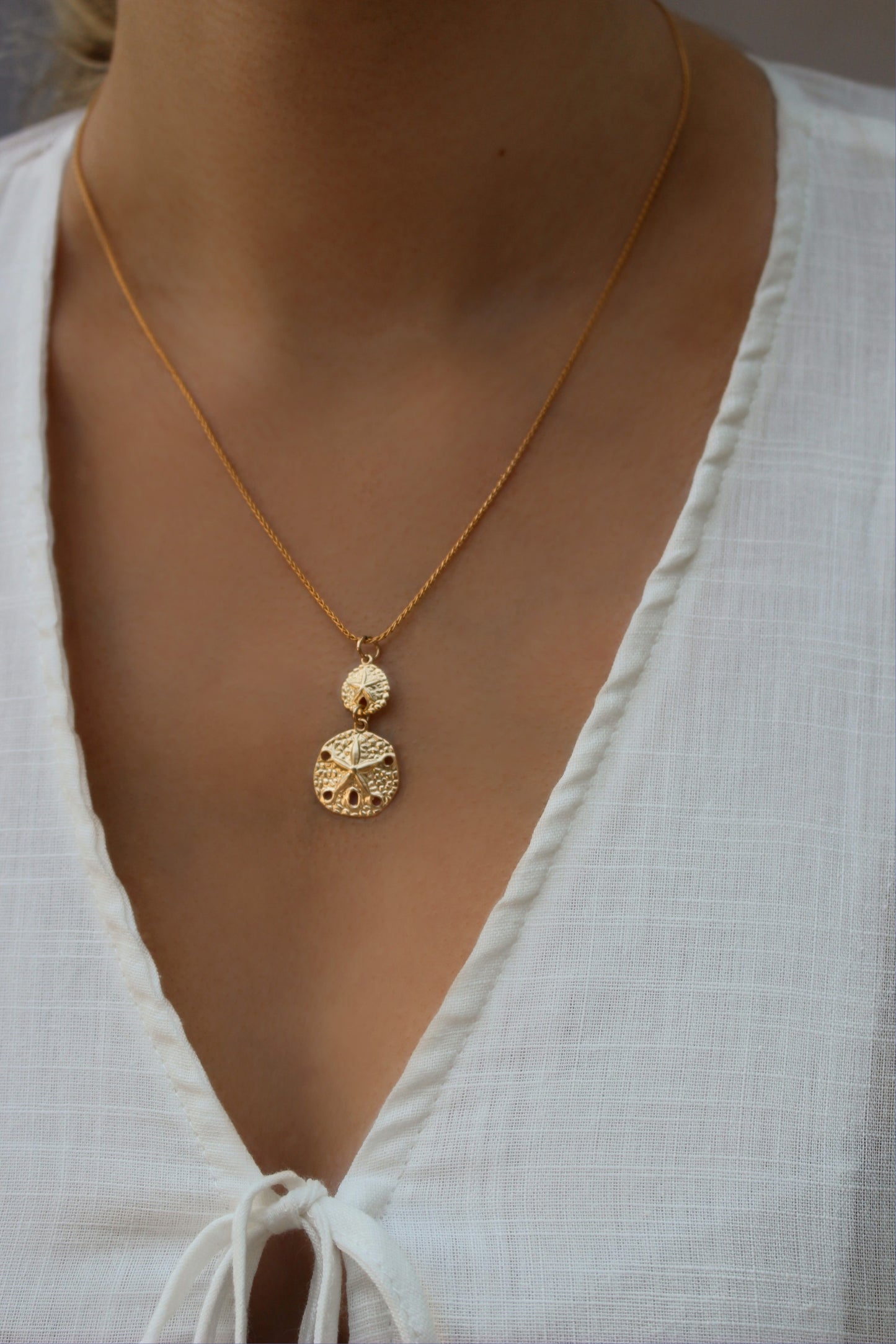 14k Gold Filled Necklace ∙ Sea Shell Necklace ∙ Beach Wedding Necklace ∙ Pendant 2 Coins Necklace For Women