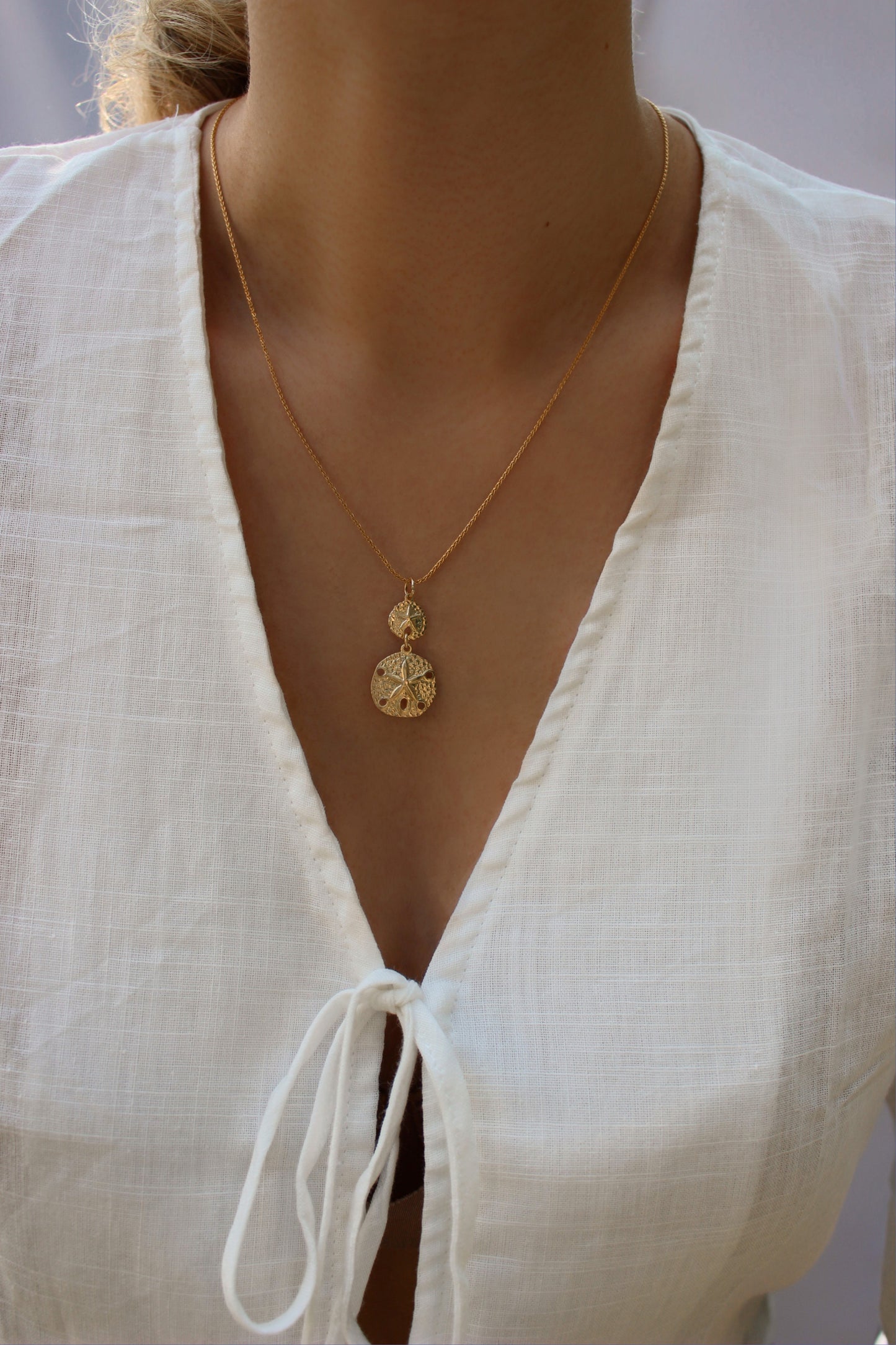 14k Gold Filled Necklace ∙ Sea Shell Necklace ∙ Beach Wedding Necklace ∙ Pendant 2 Coins Necklace For Women