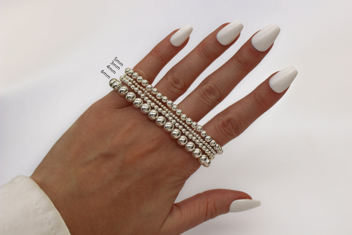 925 Sterling Silver Beaded Bracelets for Women ∙ Stretchy Ball Bracelet