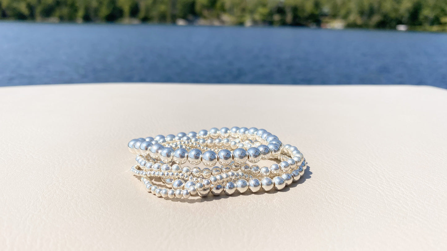 925 Sterling Silver Beaded Bracelets for Women ∙ Stretchy Ball Bracelet