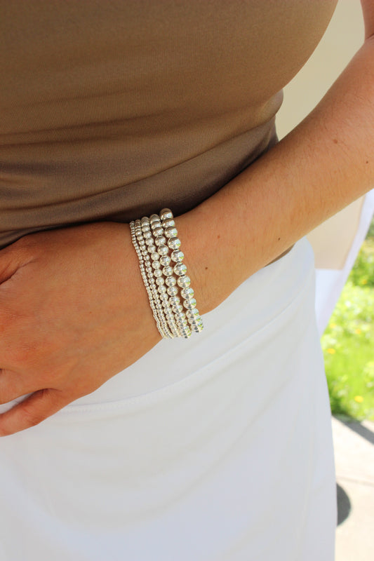 925 Sterling Silver Beaded Bracelets for Women ∙ Stretchy Ball Bracelet