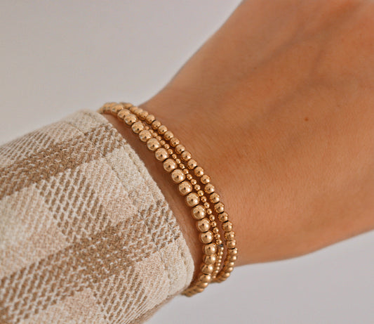 Stretchy Genuine 14K Gold Filled Beaded Bracelets for Women ∙ Gold Fill Beaded Bracelet ∙ Popular Classic Gift ∙ Waterproof ∙ 6.5inches