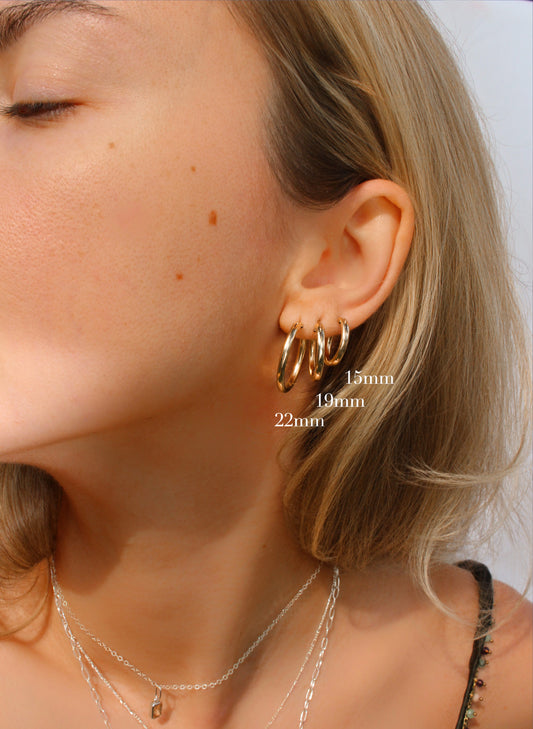 14k Gold Filled Thick Hoops Earrings · Tarnish Free Creole Earrings · 1 pair · Simple Everyday Hoop · Large Tube Hoops