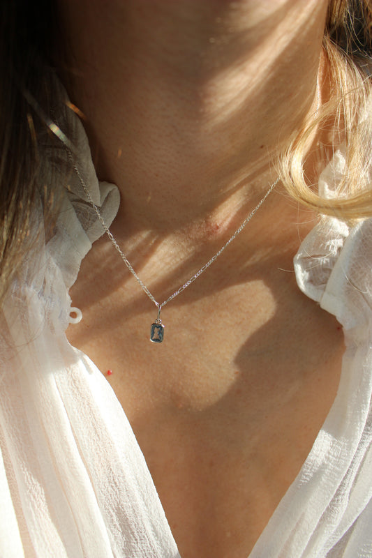 925 Sterling Silver Blue Zircon Necklace in 925 Sterling Silver∙ Aquamarine Charm