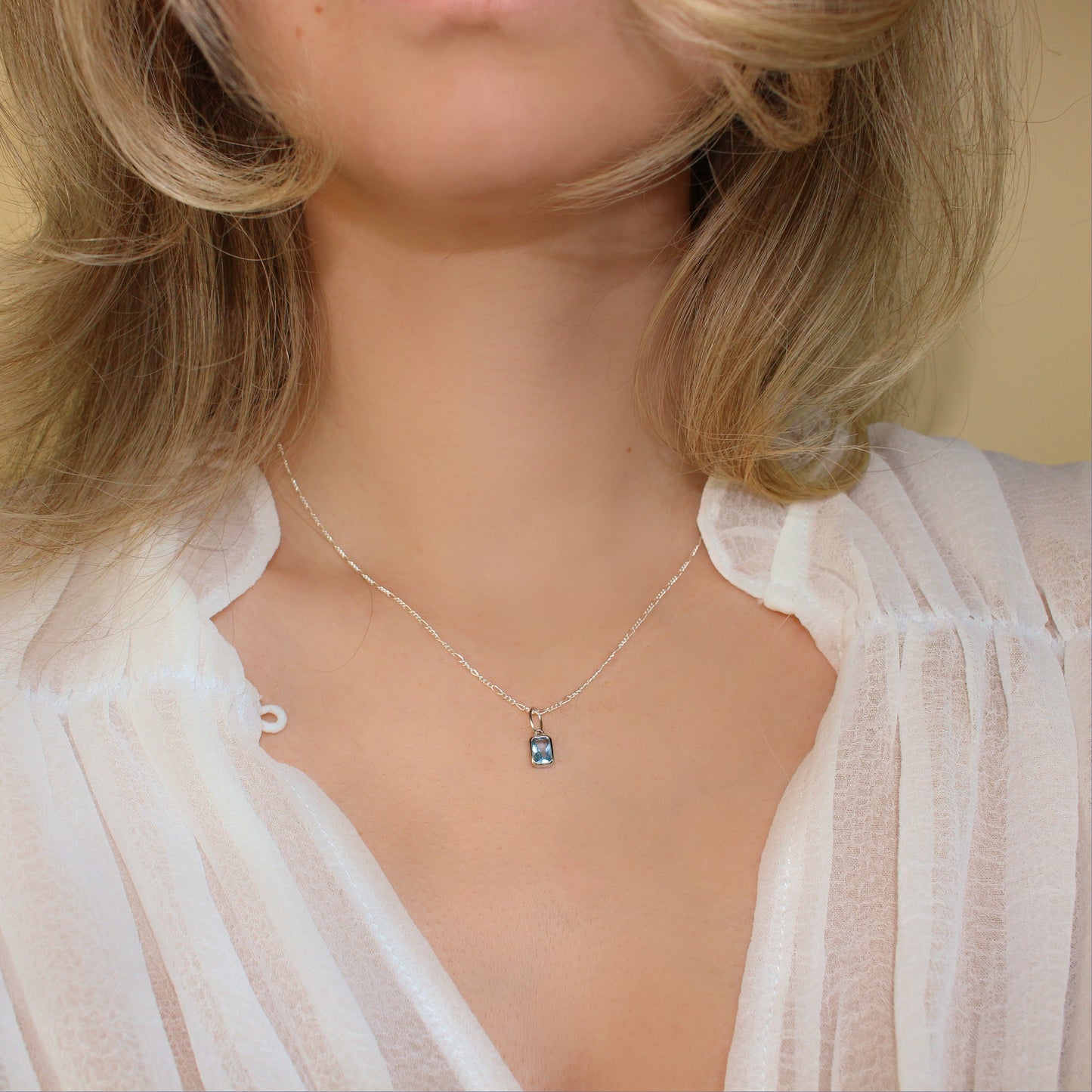 925 Sterling Silver Blue Zircon Necklace in 925 Sterling Silver∙ Aquamarine Charm