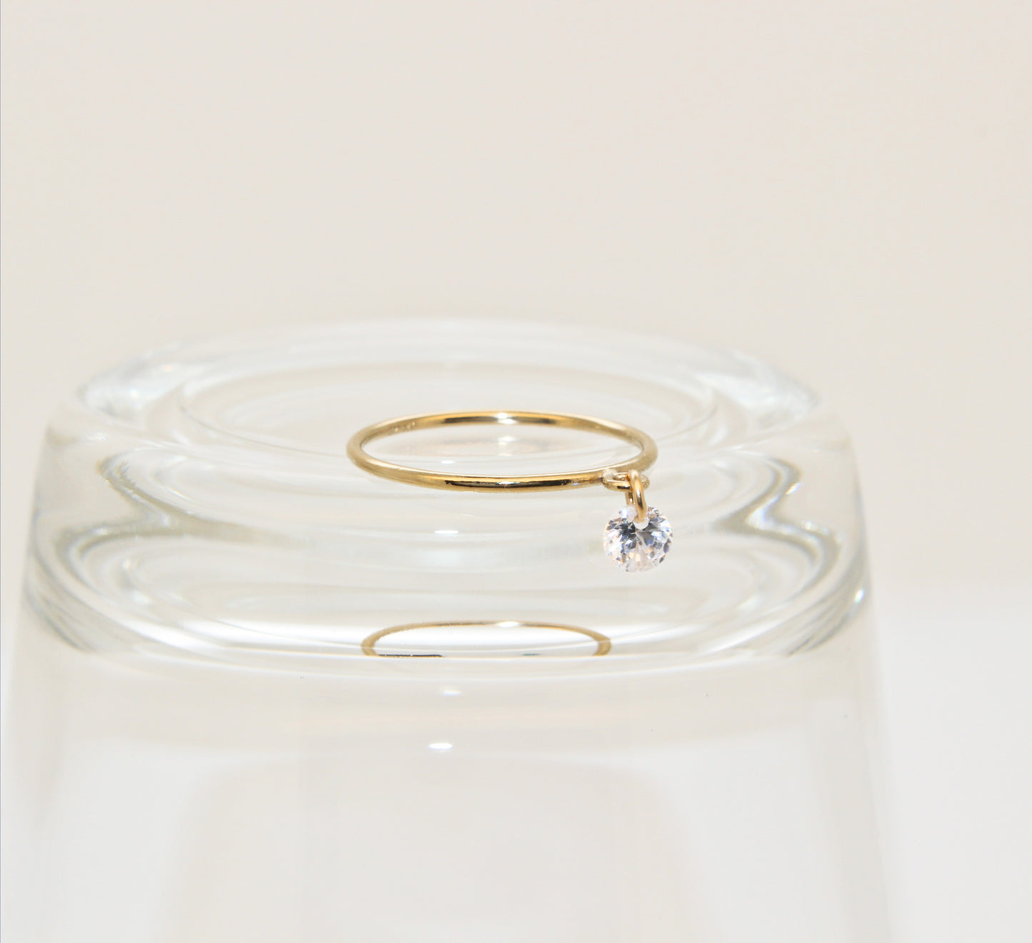 Dangle Diamond Ring in 14k Gold Filled ∙ Pendant Ring ∙ Zircon Charm Ring∙ 1/20 real 14k gold