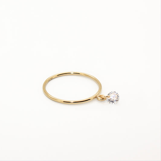 Dangle Diamond Ring in 14k Gold Filled ∙ Pendant Ring ∙ Zircon Charm Ring∙ 1/20 real 14k gold