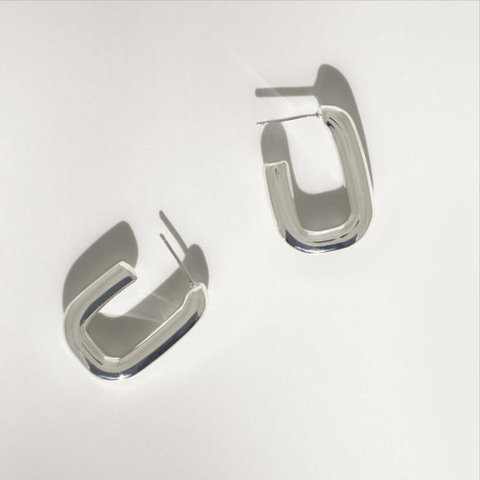 925 Sterling Silver Rectangle Tube Hoops Earrings