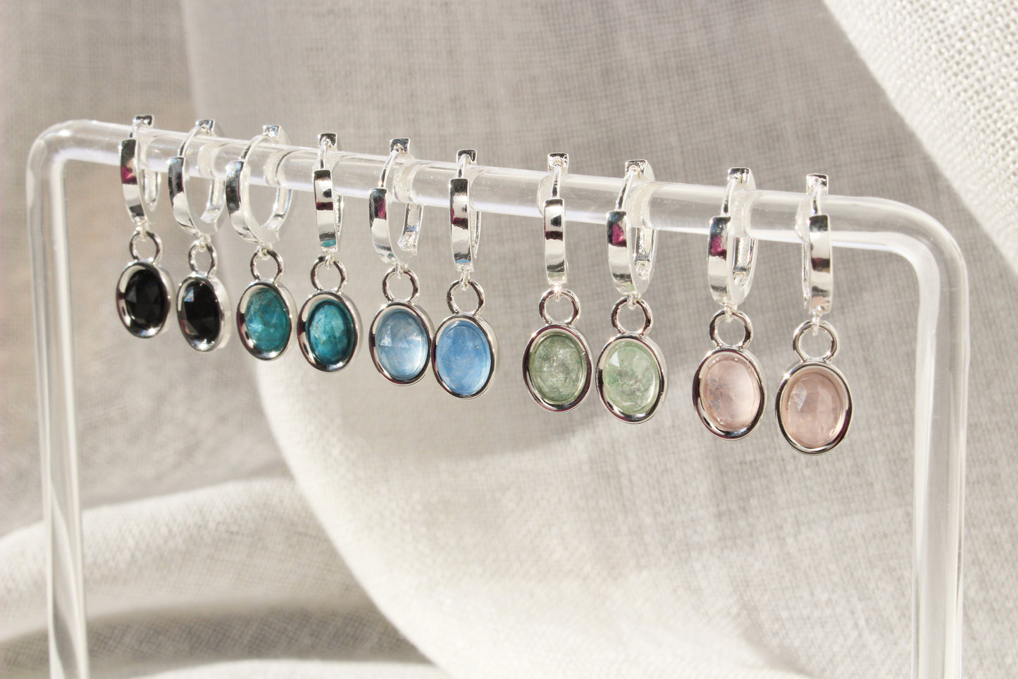 Gemstones Drop Earrings in 925 Sterling Silver ∙ Multifaceted Natural Dangling Gemstone Hoops