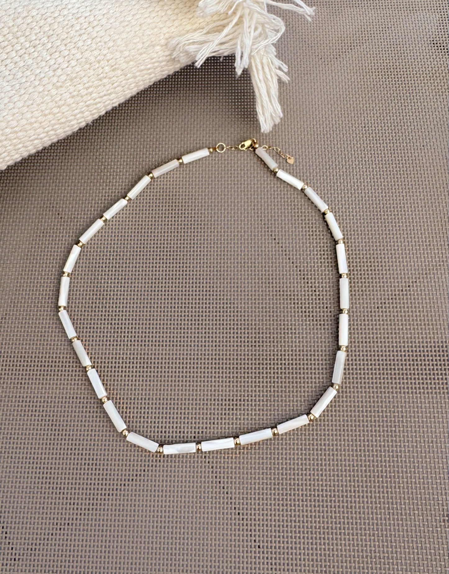 Natural Shell Beaded Necklace in 14k Gold Filled For Women · Gold Strand Necklace White Gem