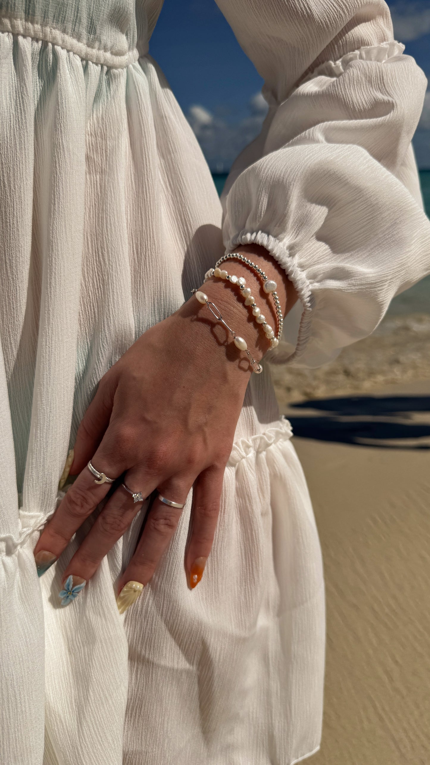 Paperclip Pearl Bracelet in 925 Sterling Silver 14K Gold
