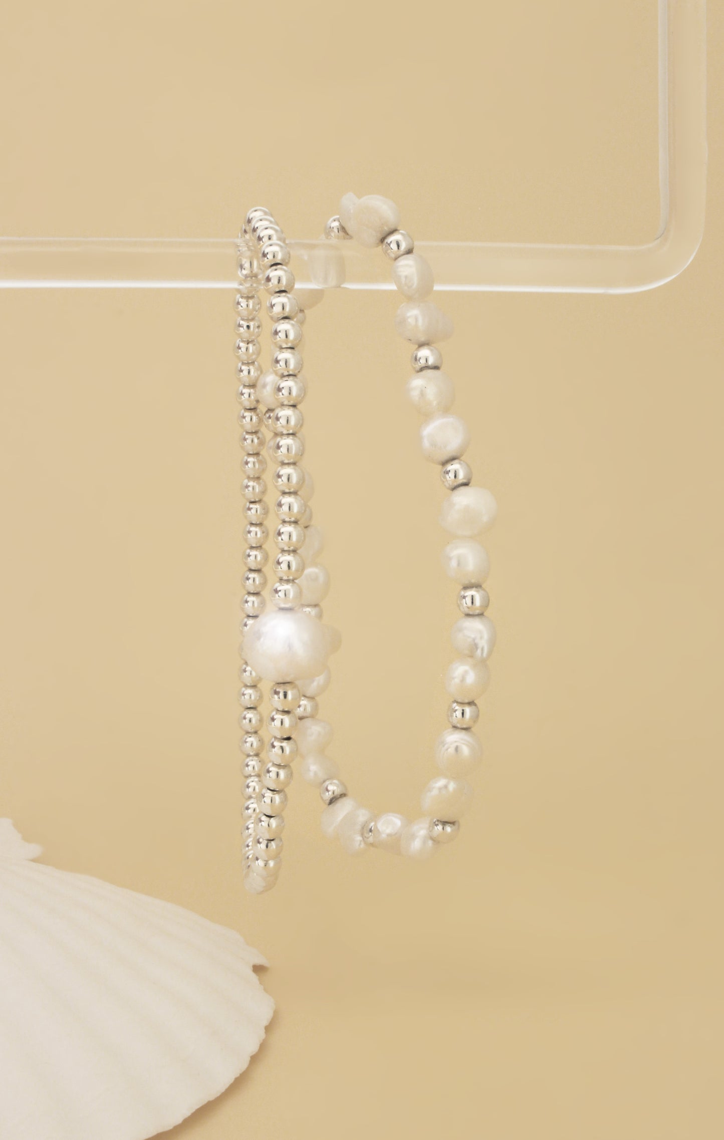 Elegant 925 Sterling Silver Beaded Bracelet with Natural Freshwater Baroque Pearls